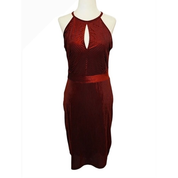 Dynamite Medium Copper Velvet Ribbed Halter Keyhole Midi Dress - Picture 3 of 11